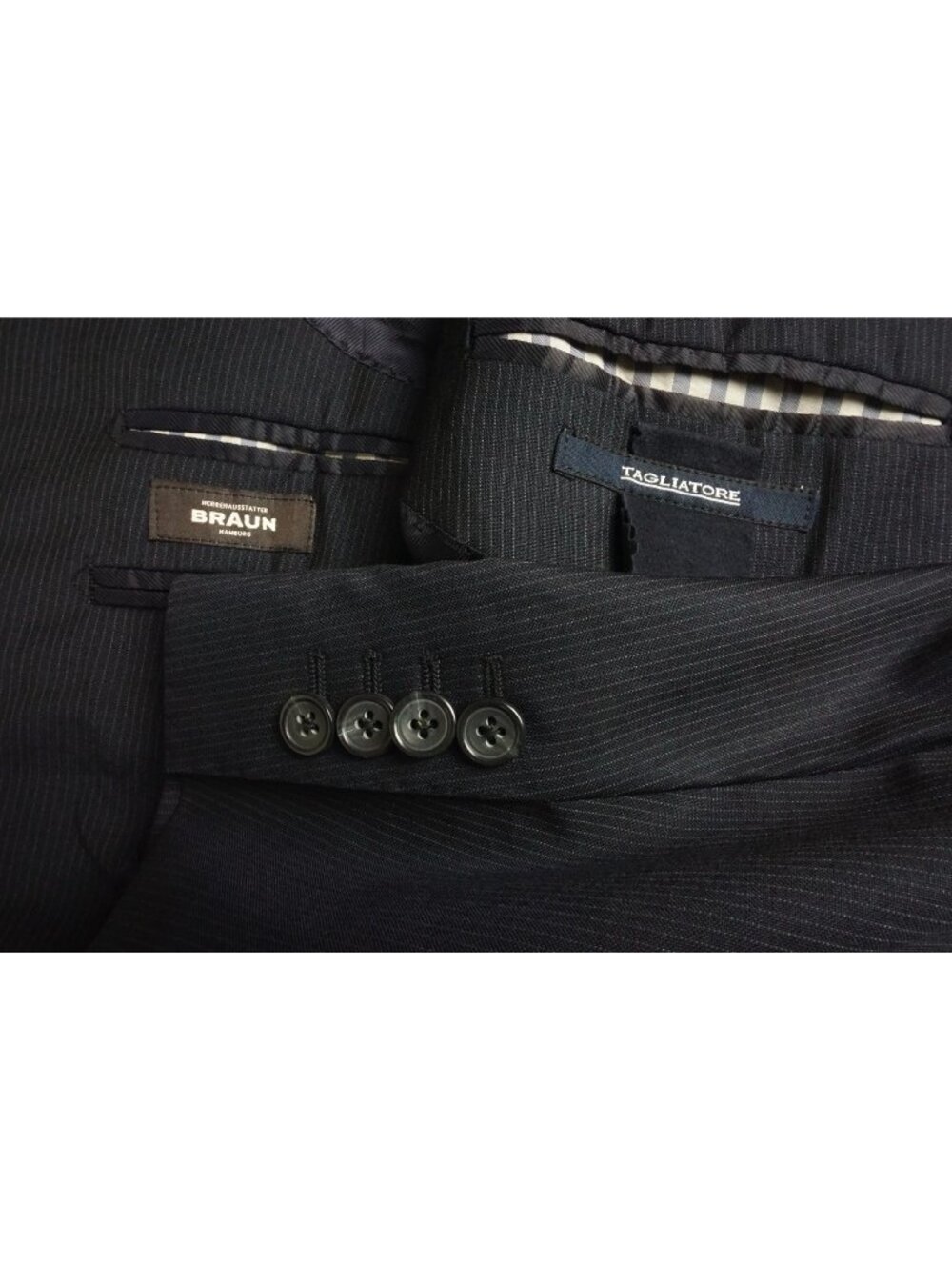 Tagliatore Napoli Blue Pinstriped Wool 2 Pc Suit Jacket Pant 42R Brand New
